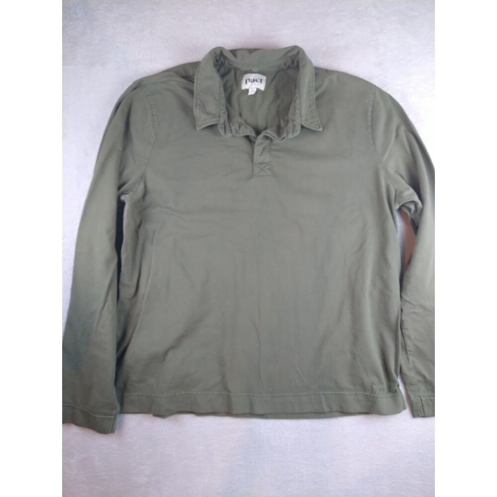 PACT Men's Organic Long Sleeve Polo Shirt Olive Green Size XL Casual